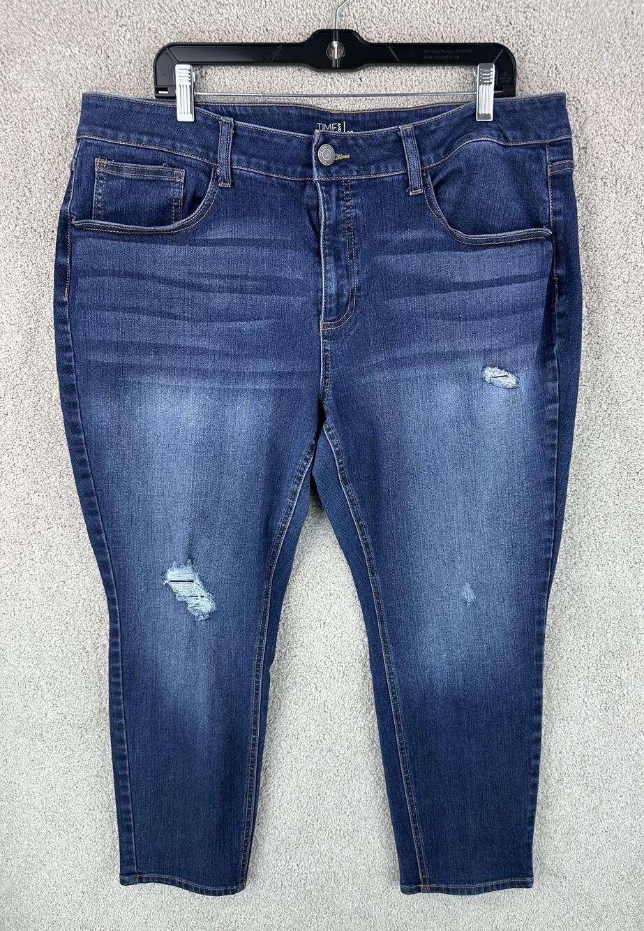 Time And Tru Jeans Womens 20 Petite Blue Skinny Dark Wash Stretch Distressed